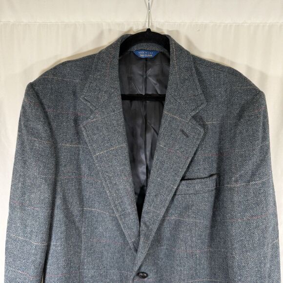 Pendelton Wool Blazer men's 42 Long Grey 100% Virgin 2 Button Front Inside Pocke - Picture 2 of 11
